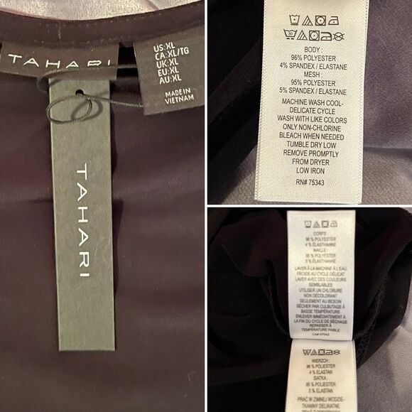 Tahari Square Neck Mix Media Sheer Sleeve Top Black XL - Picture 10 of 11